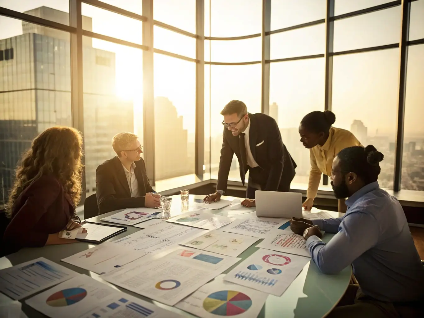 A dynamic workshop setting with participants actively engaged in a strategic planning session, reflecting collaborative learning and development.